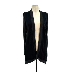 Eileen Fisher Black Gray Trim Cotton Open Cardigan Sweater Size Small